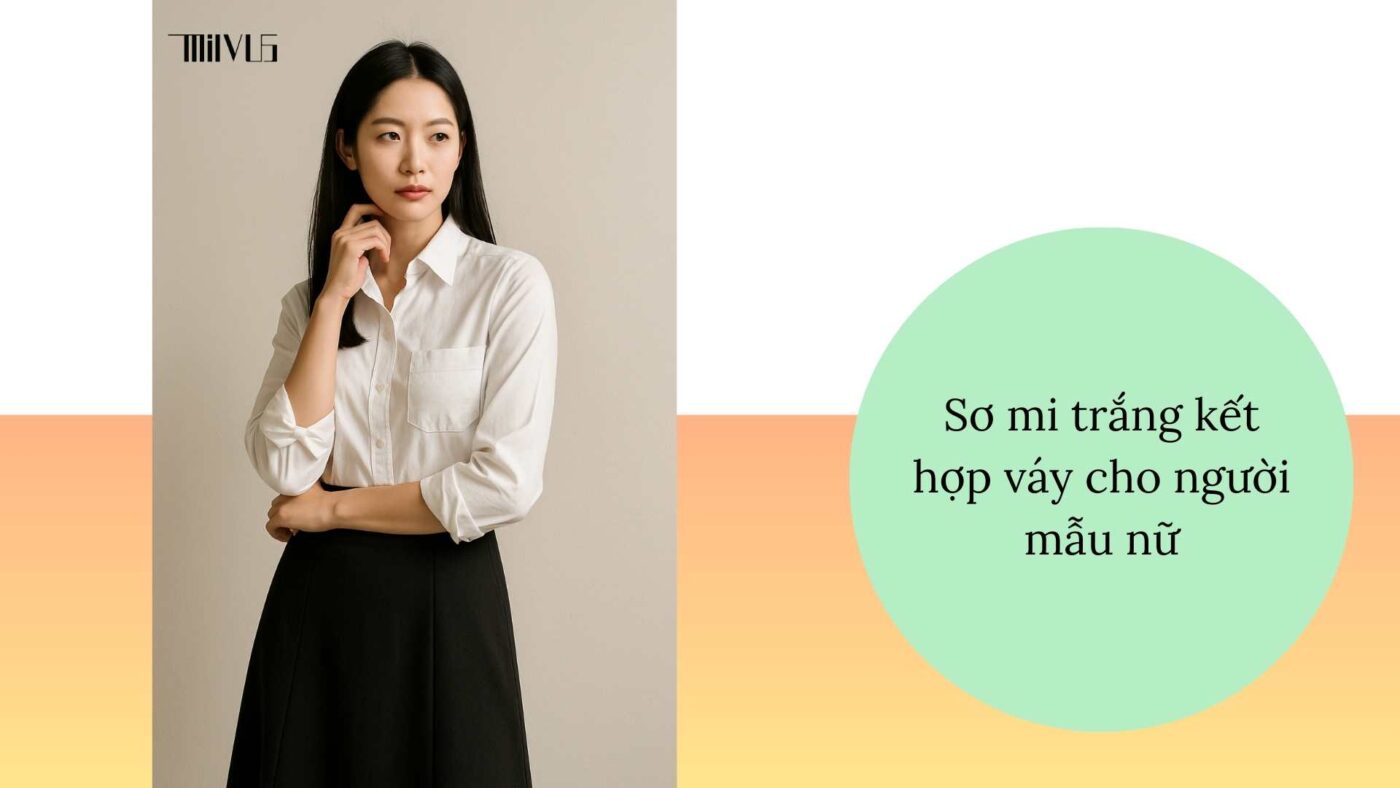 Áo sơ mi trắng cho người mẫu ảnh nữ – phối váy thanh lịch, hiện đại