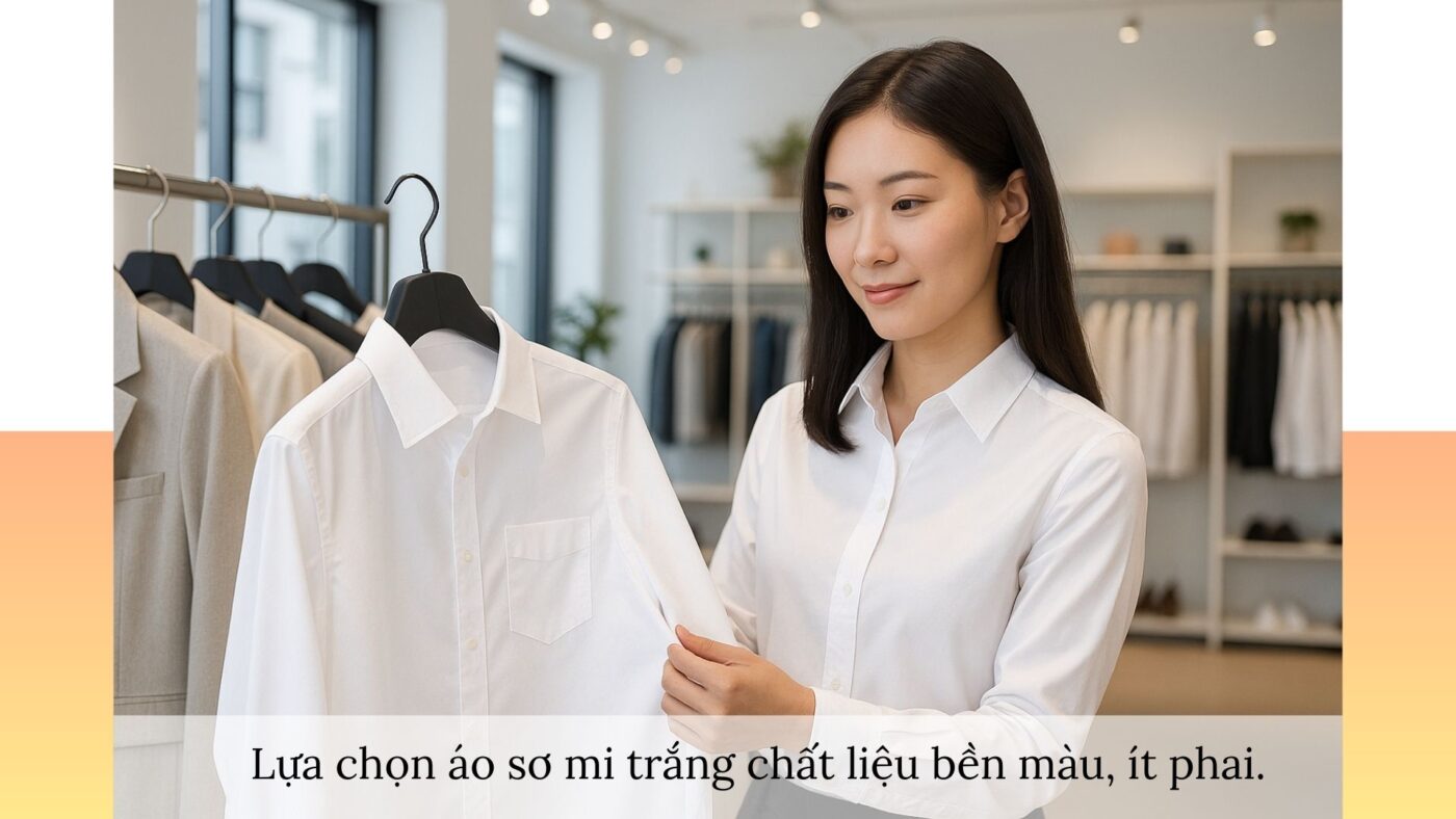 Áo sơ mi trắng cho người hay giặt máy – lựa chọn chất liệu bền màu, ít phai.
