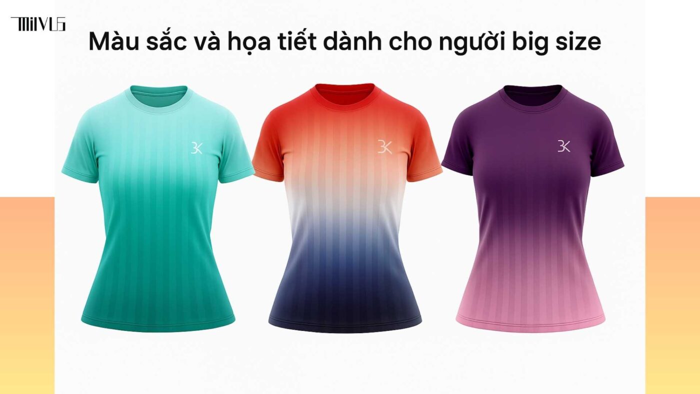 Các màu sắc áo thun thể thao cho người mặc big size: xanh, đỏ và tím, giúp vóc dáng cân đối và thời trang hơn”