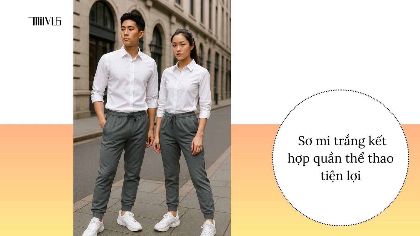 Áo sơ mi trắng cho người mặc sơ mi thường xuyên – phối cùng quần thể thao trẻ trung