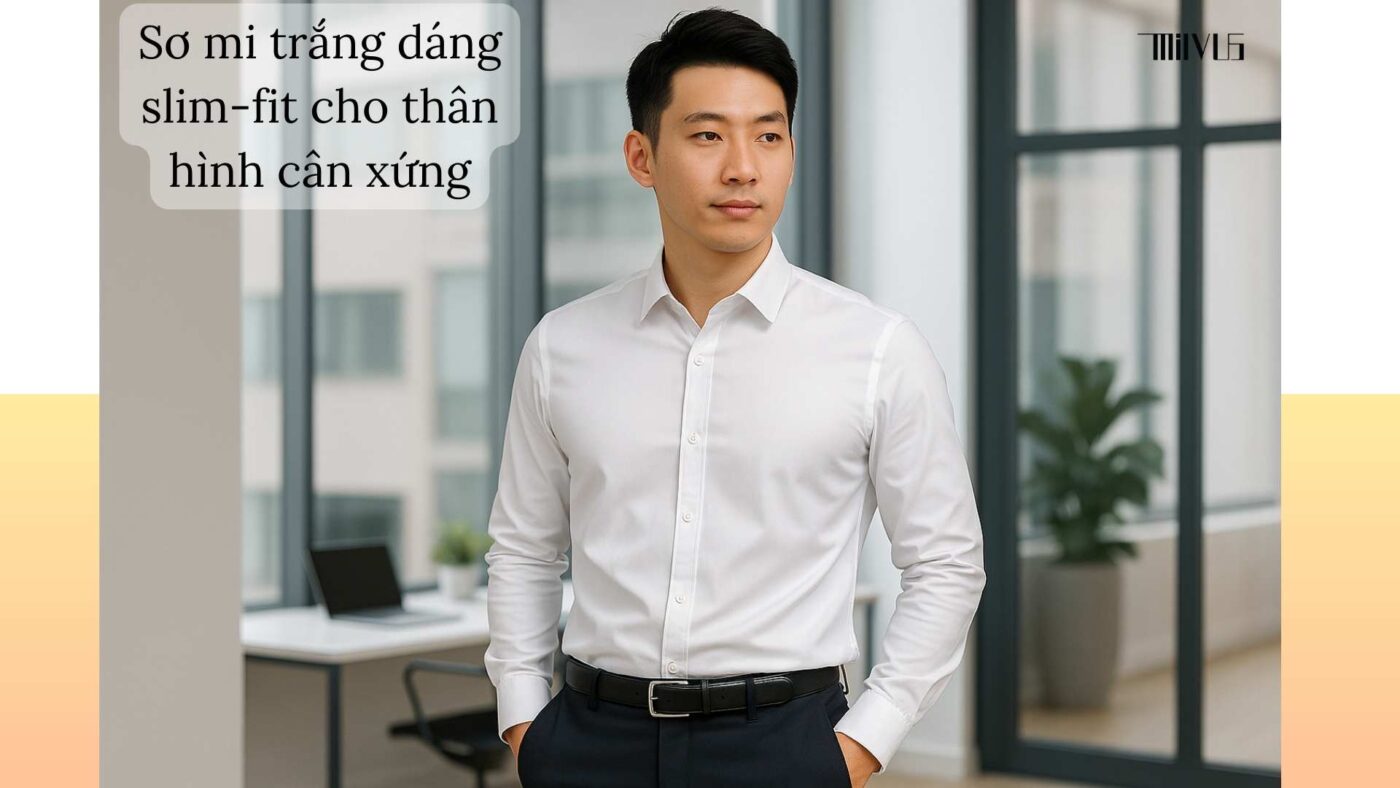 Áo sơ mi trắng cho người cổ ngắn slim-fit – gọn gàng, chuyên nghiệp
