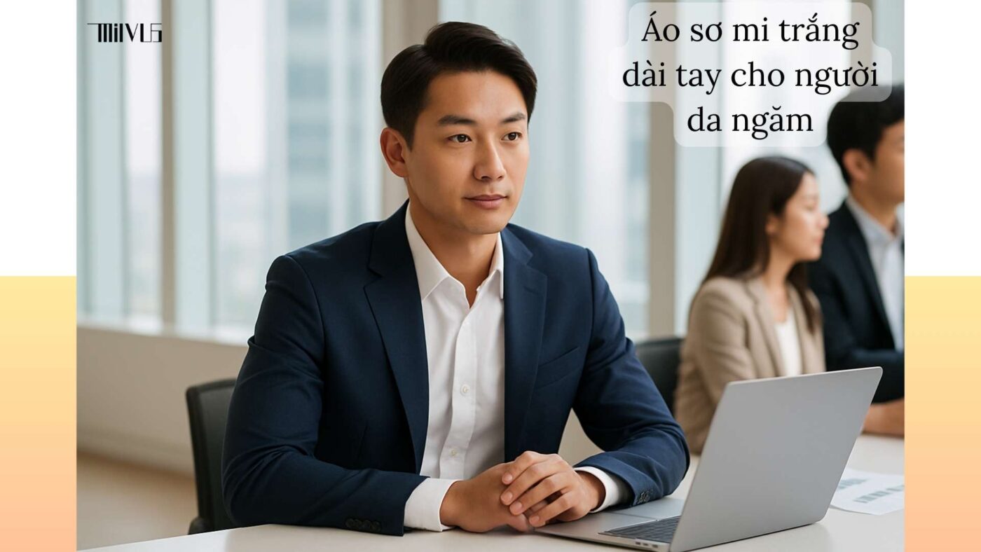 Áo sơ mi trắng cho người có da ngăm dài tay – chuyên nghiệp, chỉnh chu.