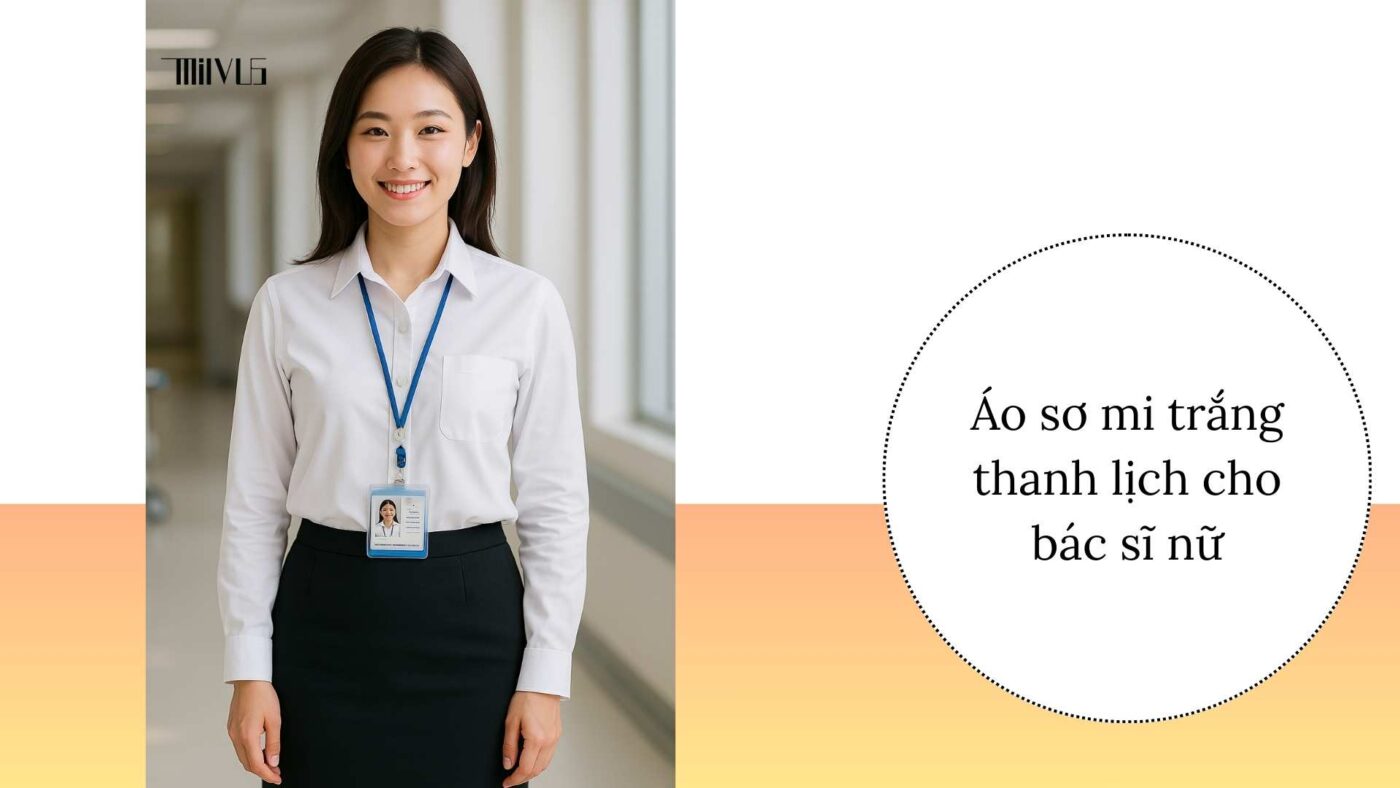 Áo sơ mi trắng cho bác sĩ nữ – thanh lịch, chuyên nghiệp, hiện đại.