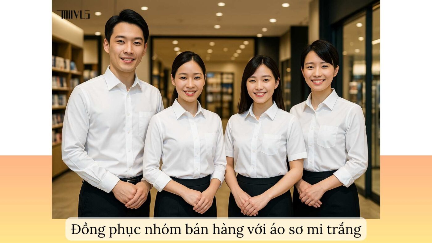 Áo sơ mi trắng đồng phục cho nhân viên bán hàng – đồng bộ, gắn kết, chuyên nghiệp