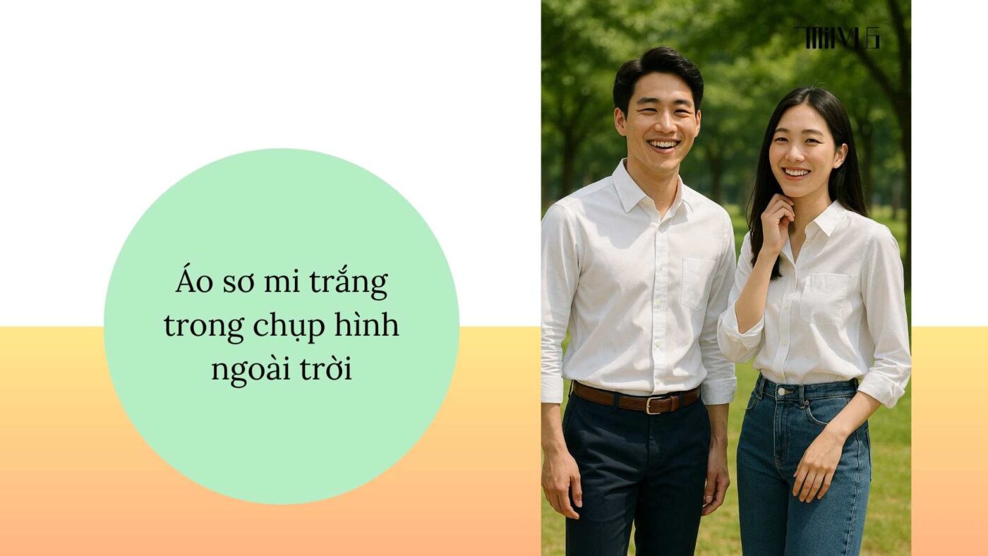 Áo sơ mi trắng cho người mẫu ảnh – phong cách tự nhiên, ngoài trời.