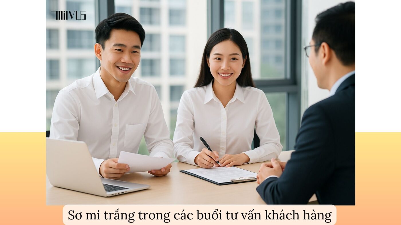 Áo sơ mi trắng cho nhân viên bảo hiểm – tạo tin tưởng trong buổi tư vấn khách hàng