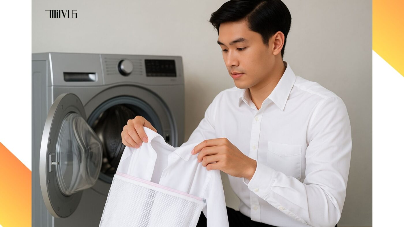 "Áo sơ mi trắng cho người hay giặt máy – bảo vệ áo không hư hại khi giặt