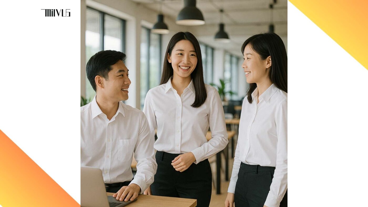 Áo sơ mi trắng cho người ghét vải dễ bám bụi – thanh lịch, phù hợp công sở.
