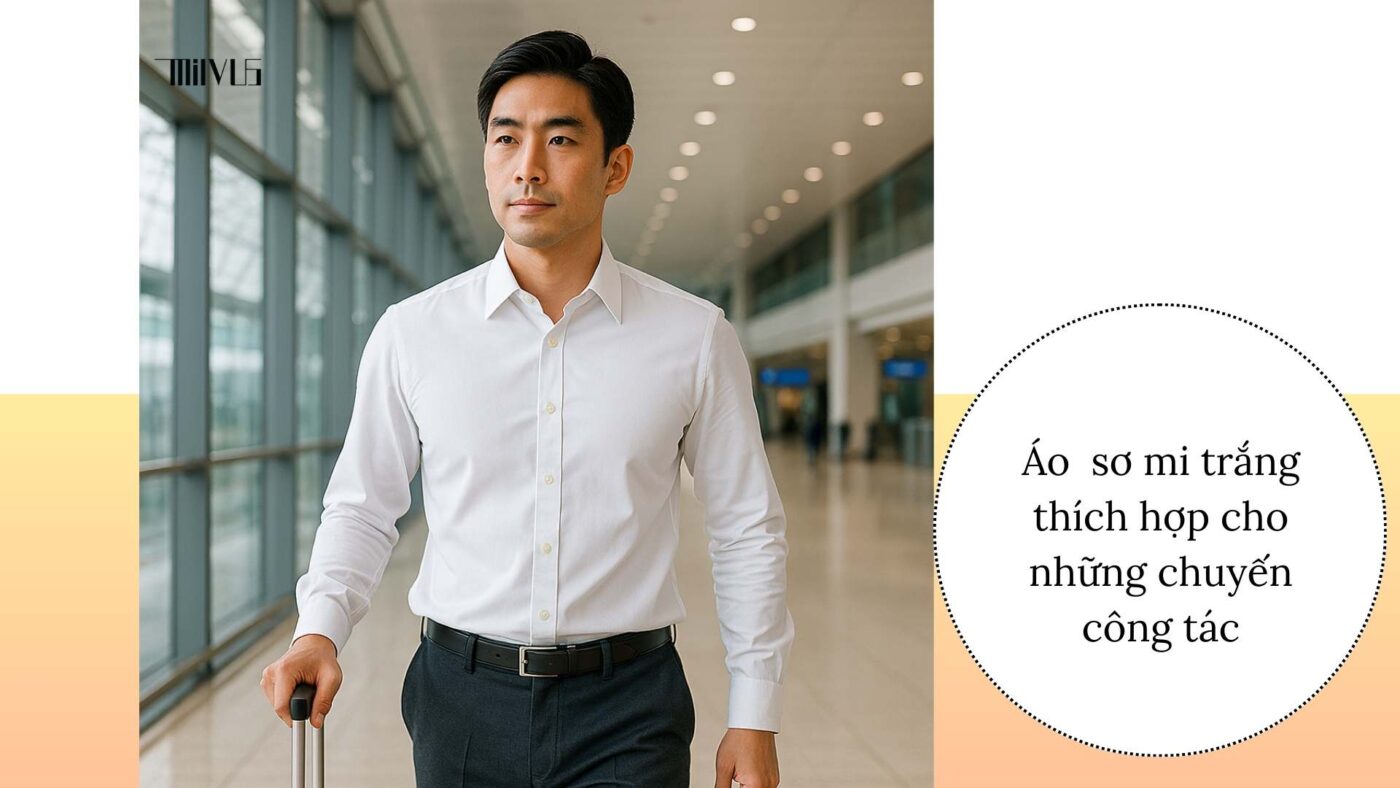 Áo sơ mi trắng cho người mặc nhiều lần không bai – tiện lợi, giữ dáng khi đi công tác.