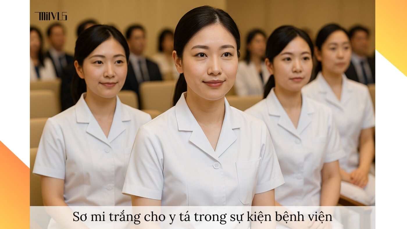 Áo sơ mi trắng cho y tá – đồng phục sự kiện bệnh viện, trang trọng và chuyên nghiệp