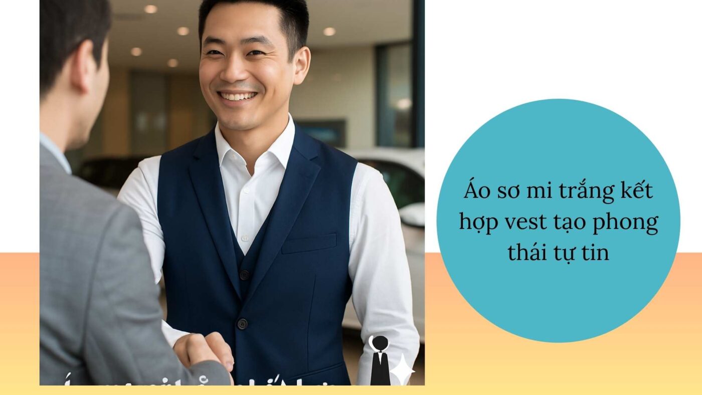 Áo sơ mi trắng kết hợp vest cho nhân viên bán hàng – lịch lãm, tự tin, chuyên nghiệp