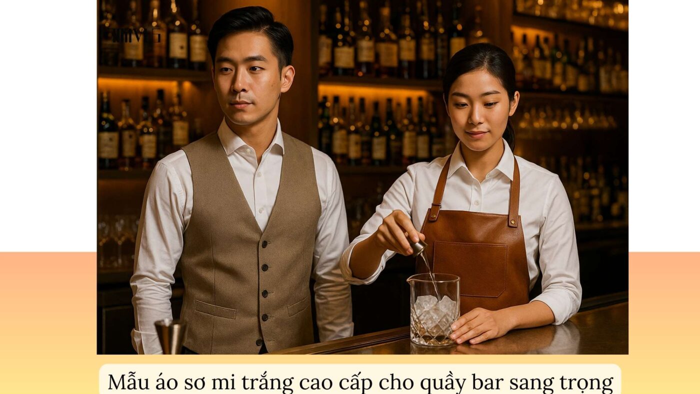 Áo sơ mi trắng cho nhân viên pha chế – mẫu cao cấp, sang trọng.