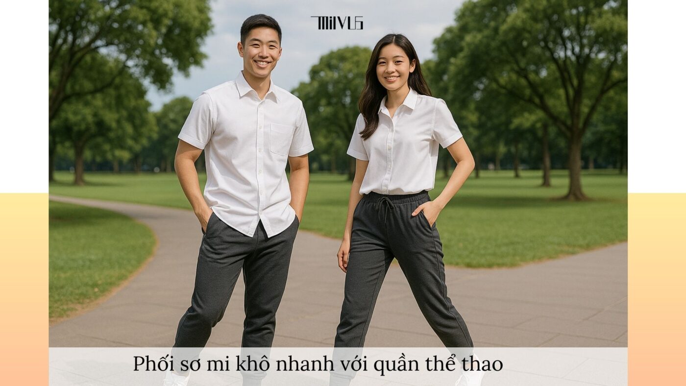 Áo sơ mi trắng cho người thích khô nhanh – phối cùng quần thể thao năng động.