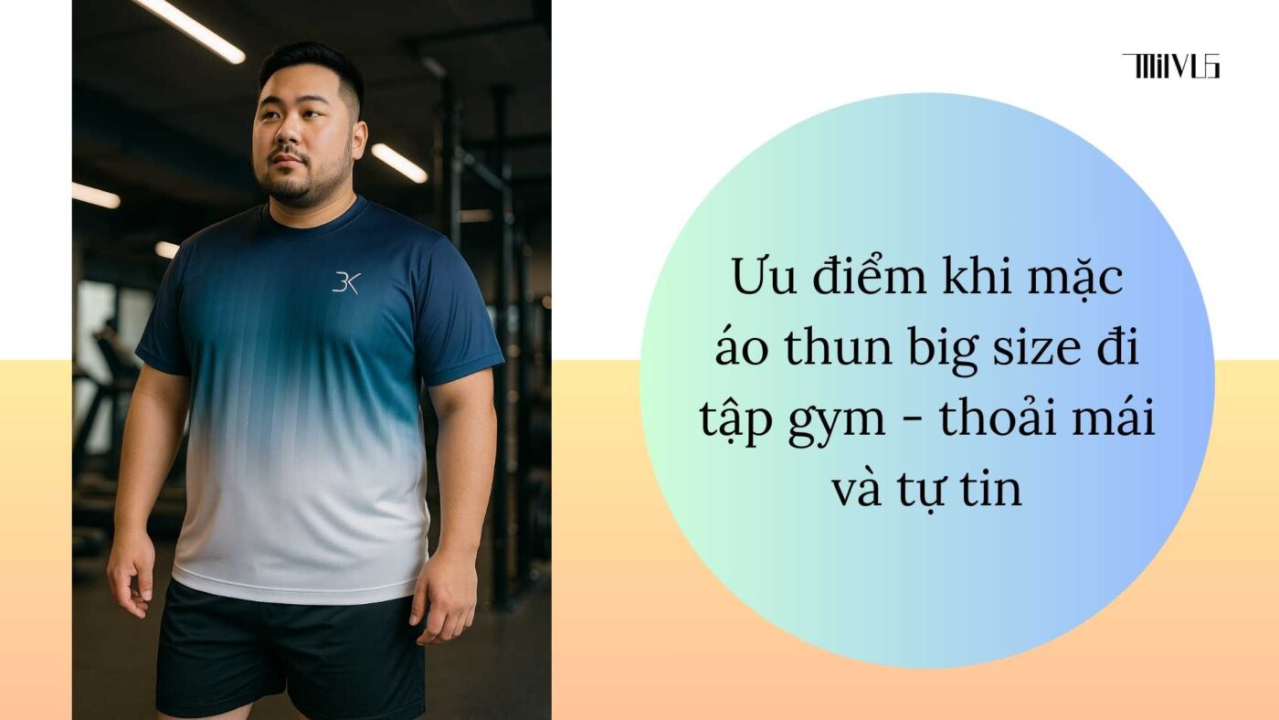 Người mặc áo thun thể thao big size tập gym trong phòng tập, thể hiện sự thoải mái và tự tin