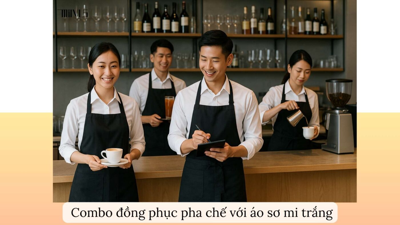 Áo sơ mi trắng cho nhân viên pha chế – combo đồng phục chuyên nghiệp, đồng bộ
