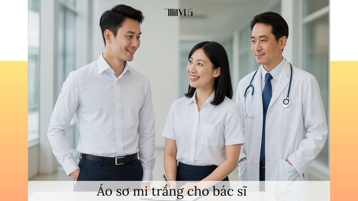 Áo sơ mi trắng cho bác sĩ – đa dạng kiểu dáng, thanh lịch, chuyên nghiệp trong môi trường y tế.