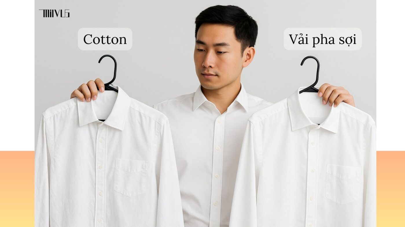Áo sơ mi trắng cotton 100% – khác biệt rõ rệt so với vải pha.