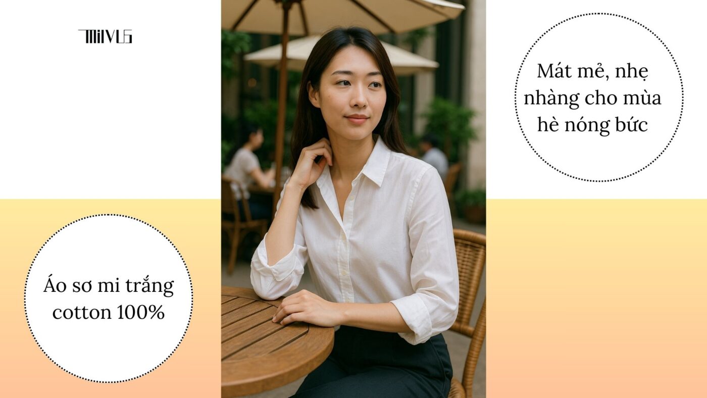 Áo sơ mi trắng cotton 100% – mát mẻ, nhẹ nhàng cho mùa hè nóng bức.