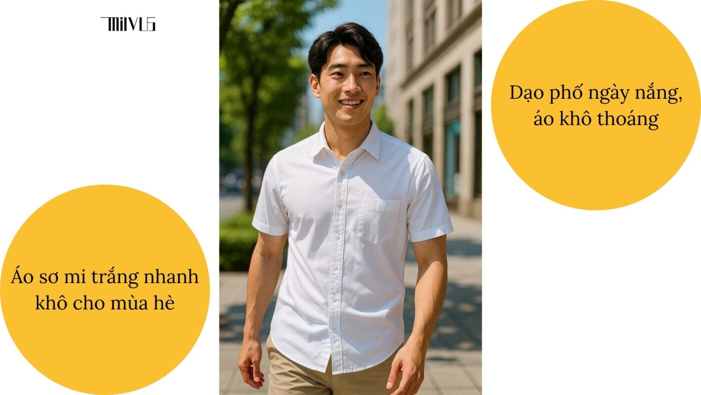 Áo sơ mi trắng nhanh khô cho người dễ đổ mồ hôi – tiện lợi mùa hè.