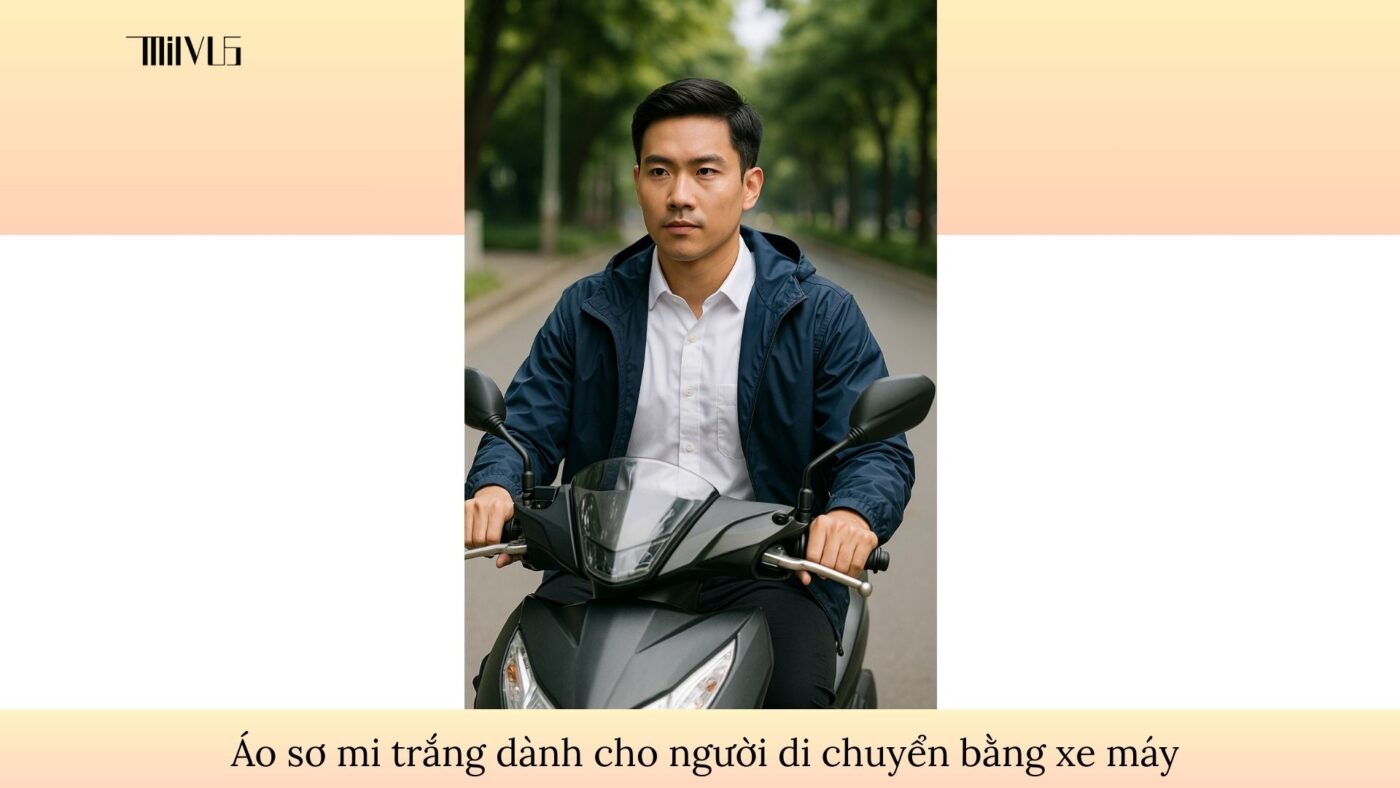 Áo sơ mi trắng thoáng mát cho người di chuyển bằng xe máy