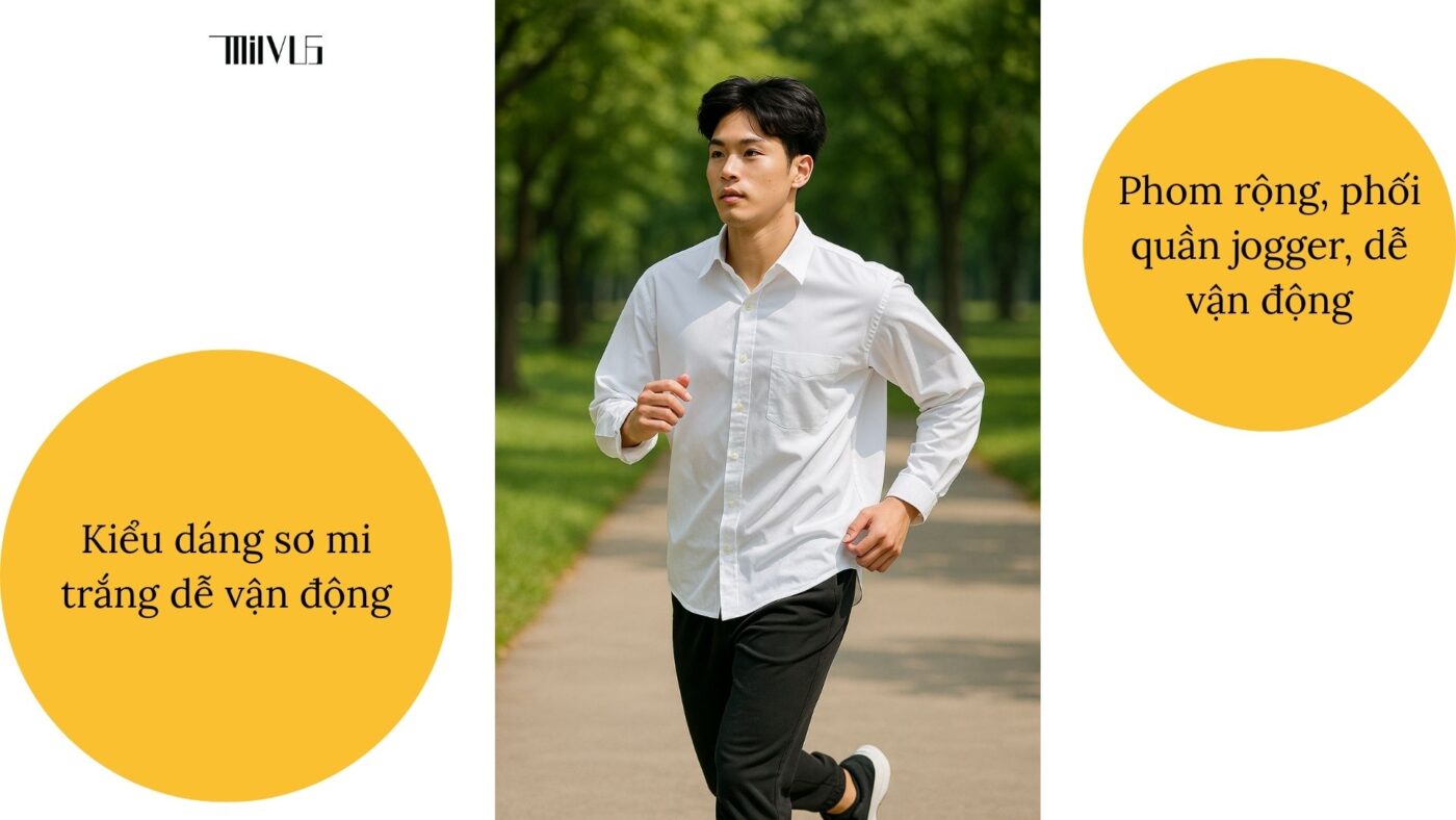 Áo sơ mi trắng cho người mặc ngoài trời nắng – form rộng, dễ vận động