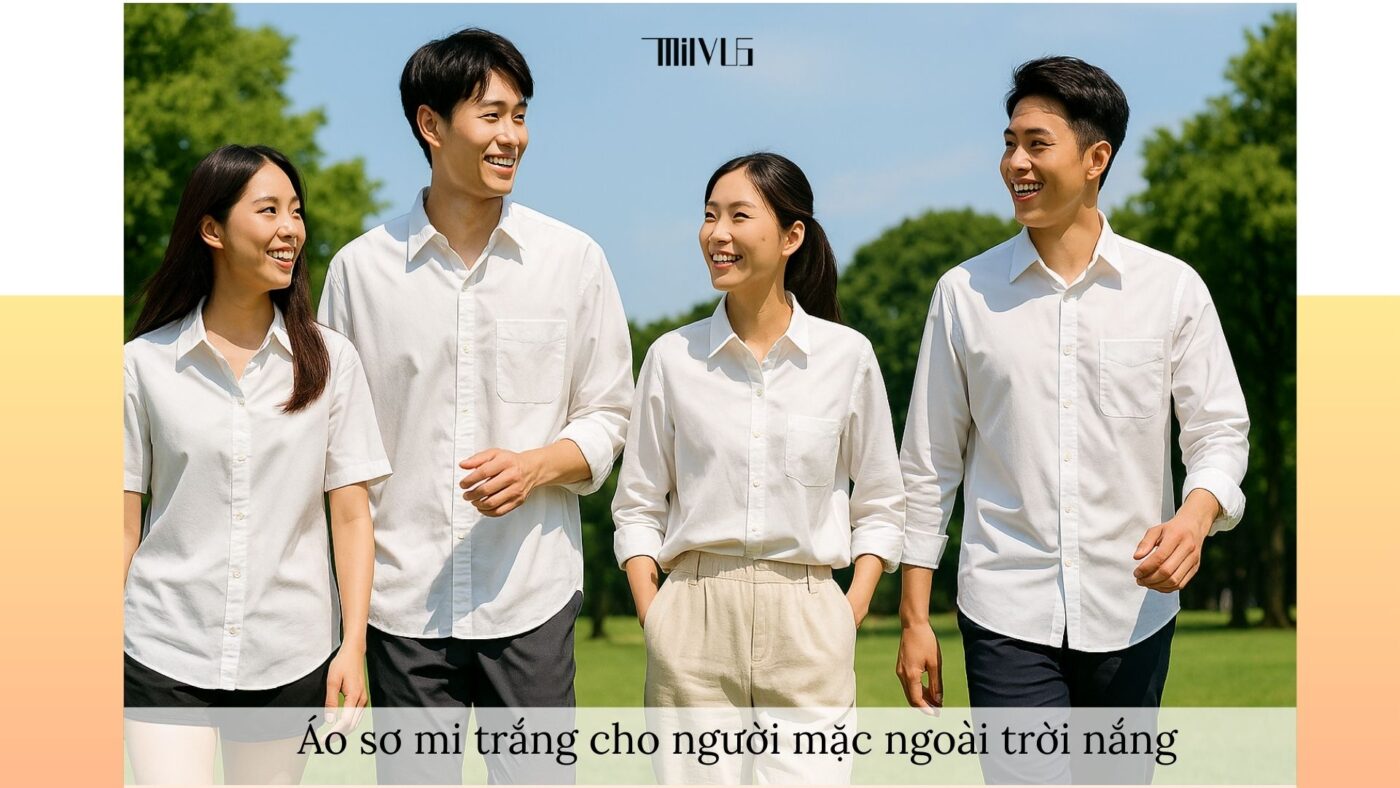 Áo sơ mi trắng cho người mặc ngoài trời nắng – thoáng mát, tiện lợi, phù hợp thể thao và đời sống hàng ngày.