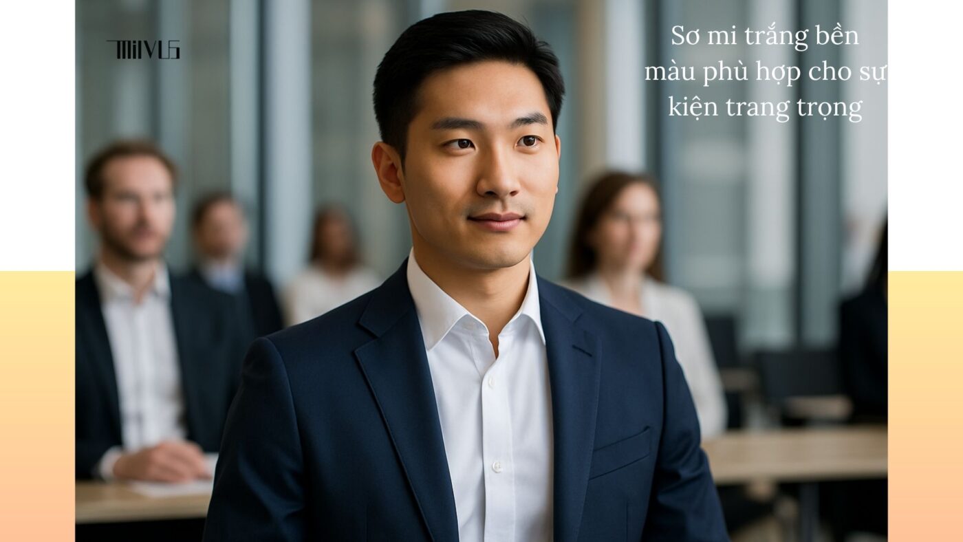Áo sơ mi trắng cho người mặc sơ mi trắng bền màu – trang trọng trong sự kiện.