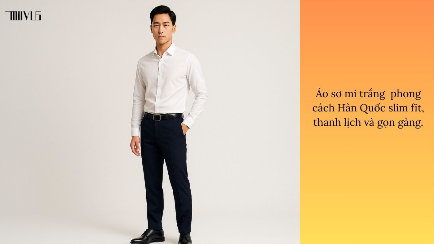 Sơ mi trắng slim fit tạo dáng thanh lịch