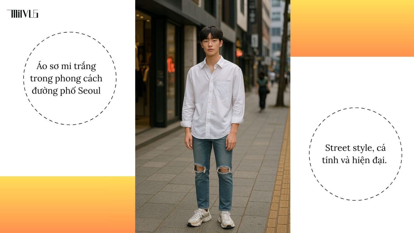 Áo sơ mi trắng trong phong cách đường phố Seoul