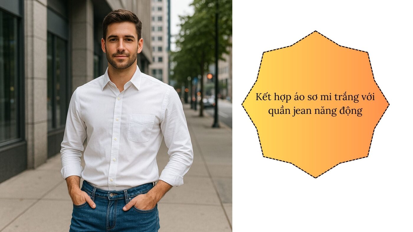 Kết hợp áo sơ mi trắng theo phong cách cổ điển với quần jean năng động