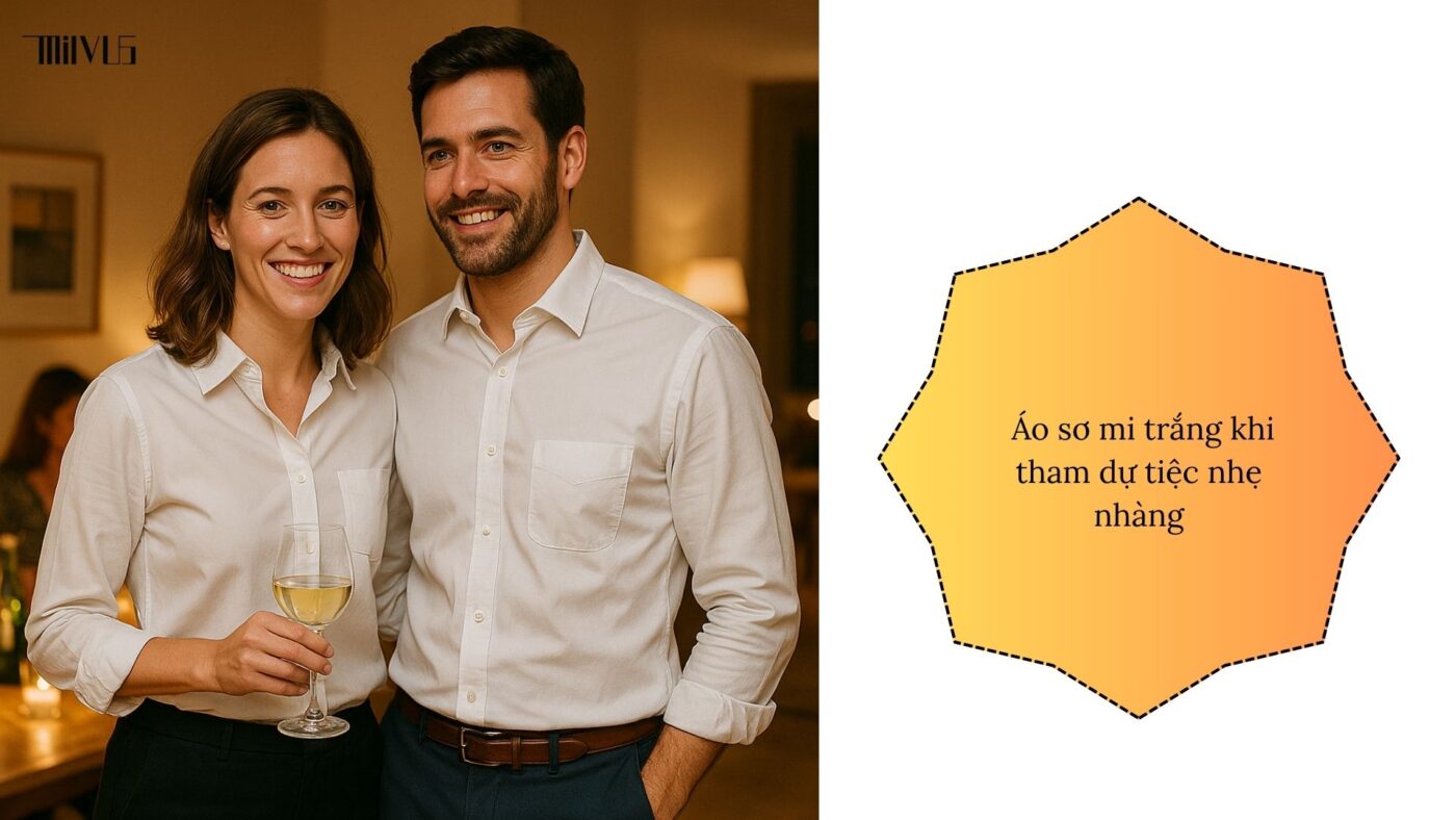 Áo sơ mi trắng theo phong cách cổ điển khi tham dự tiệc nhẹ nhàng