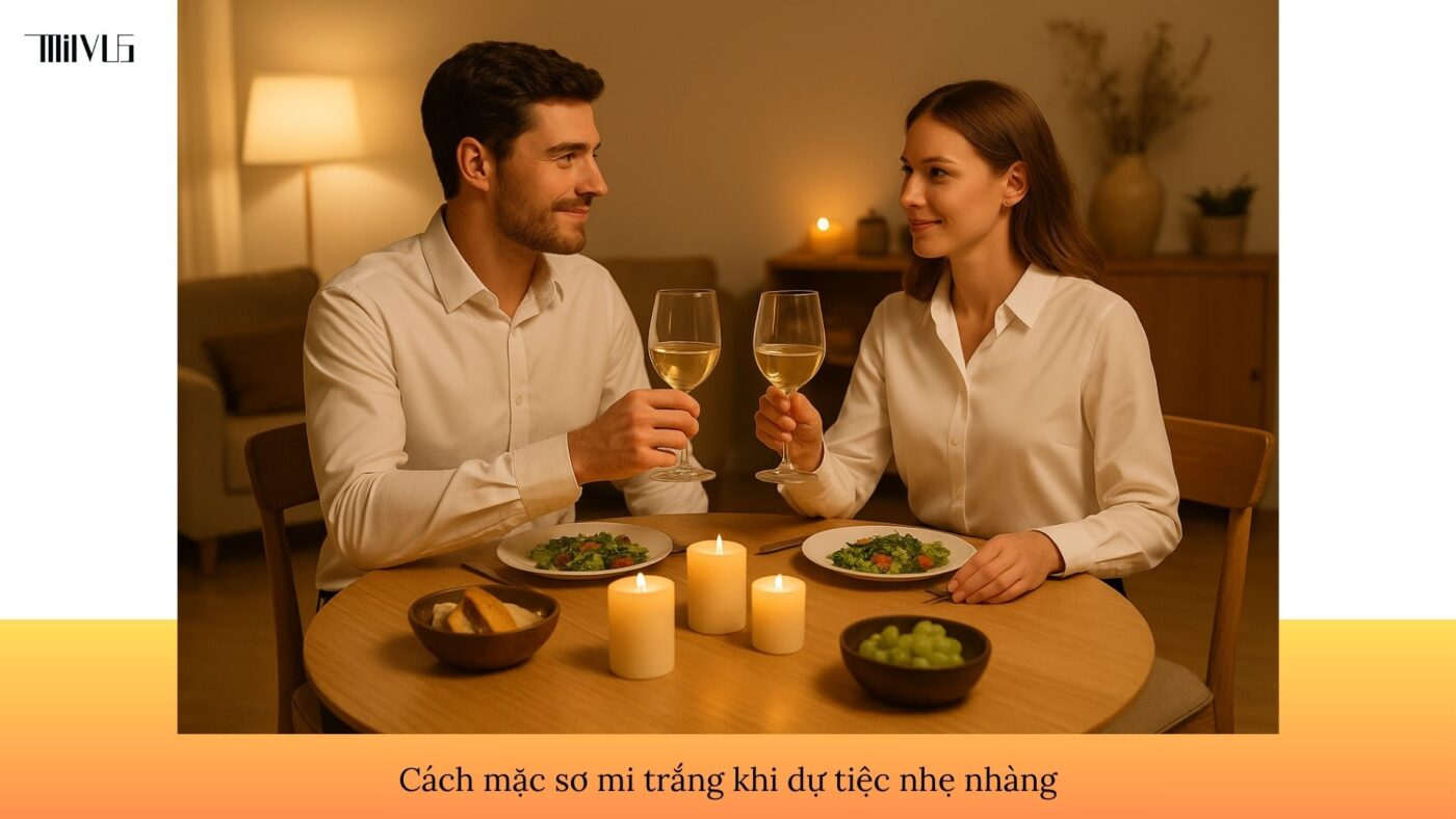 Cách mặc sơ mi trắng khi dự tiệc nhẹ nhàng