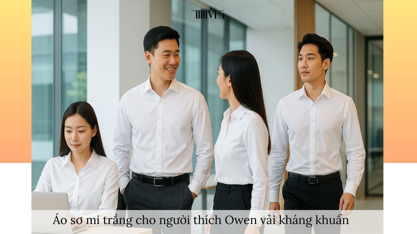 Áo sơ mi trắng cho người thích Owen vải kháng khuẩn – thanh lịch, an toàn, phù hợp công sở và sự kiện.