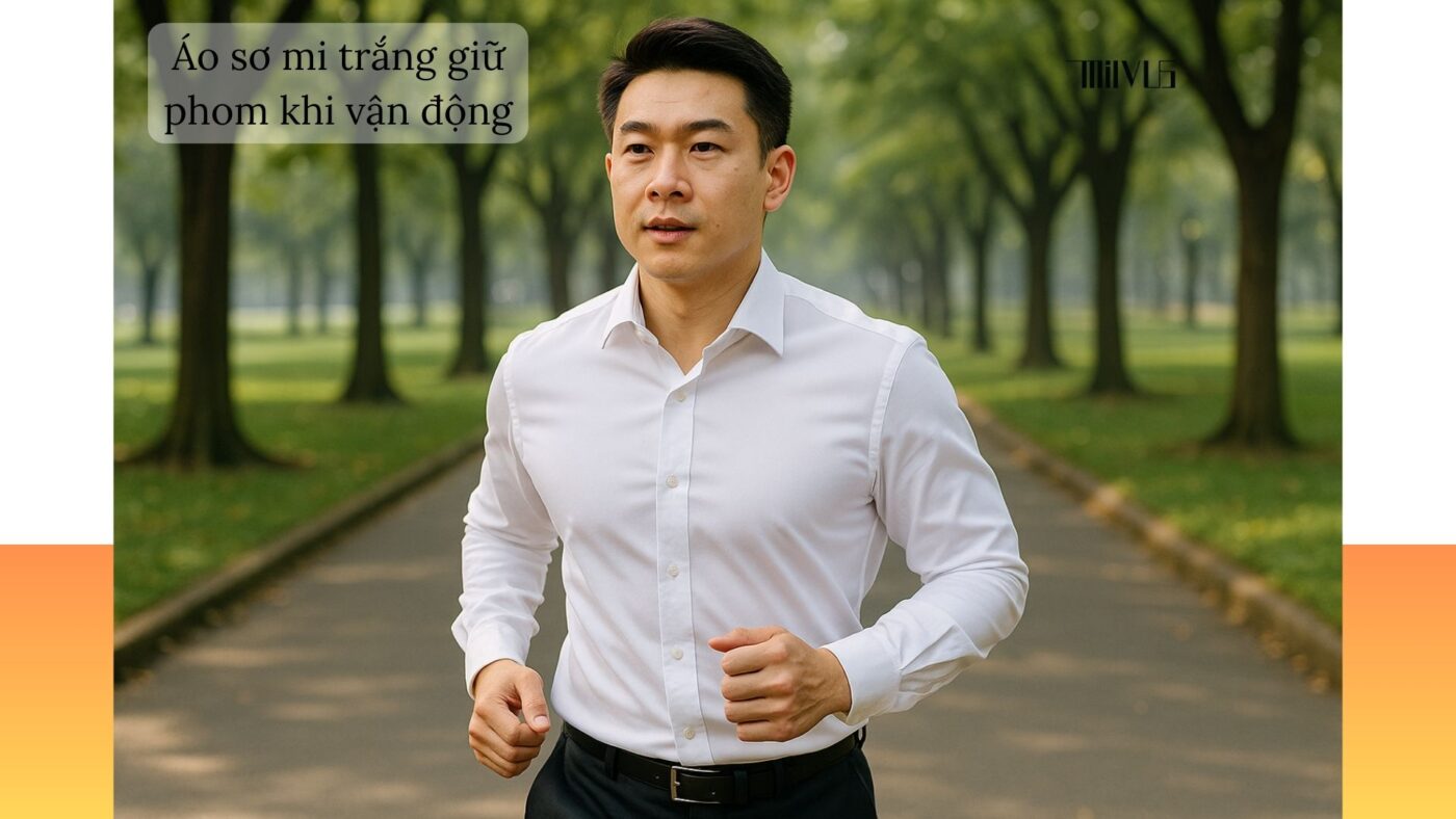 "Áo sơ mi trắng cho người thích áo giữ phom lâu – thoải mái, giữ dáng khi vận động.
