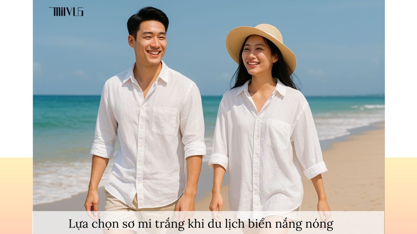 Áo sơ mi trắng mát mẻ khi du lịch biển – thoáng khí, năng động