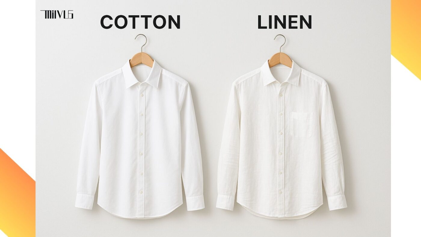 So sánh áo sơ mi trắng cotton và lanh – thoáng khí, mát mẻ.