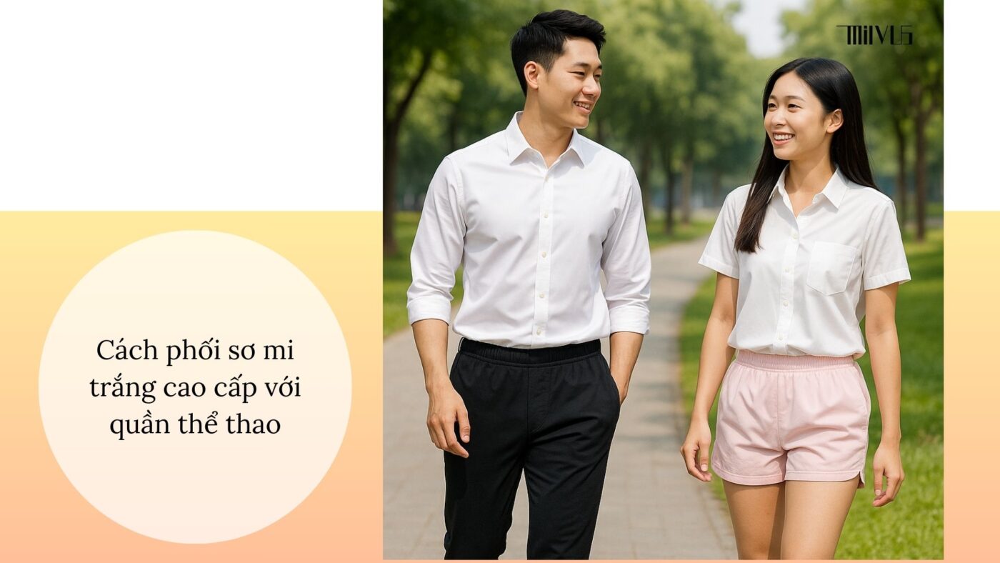 Áo sơ mi trắng cho người thích chất liệu cao cấp – phối jogger và short thể thao năng động.