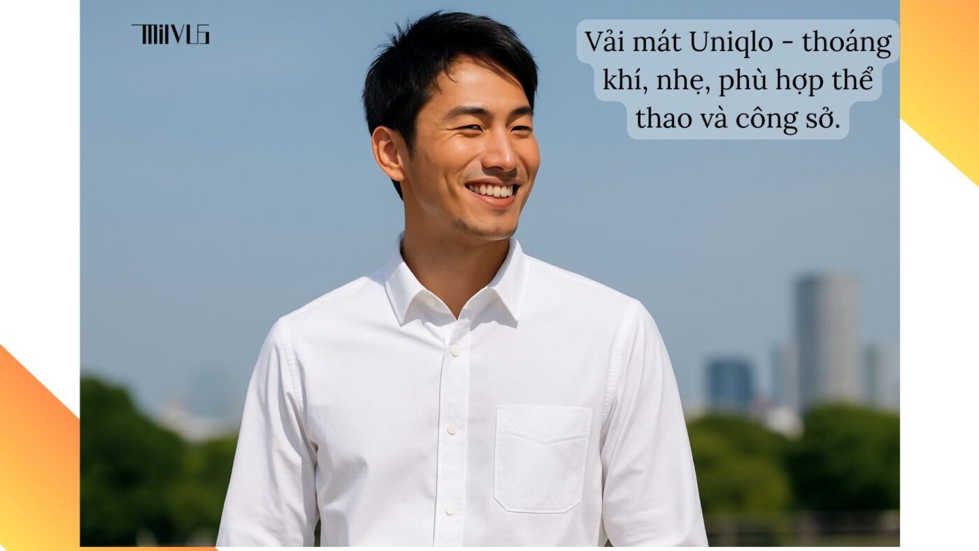 Áo sơ mi trắng Uniqlo vải mát – thoáng khí, nhẹ, phù hợp thể thao và công sở