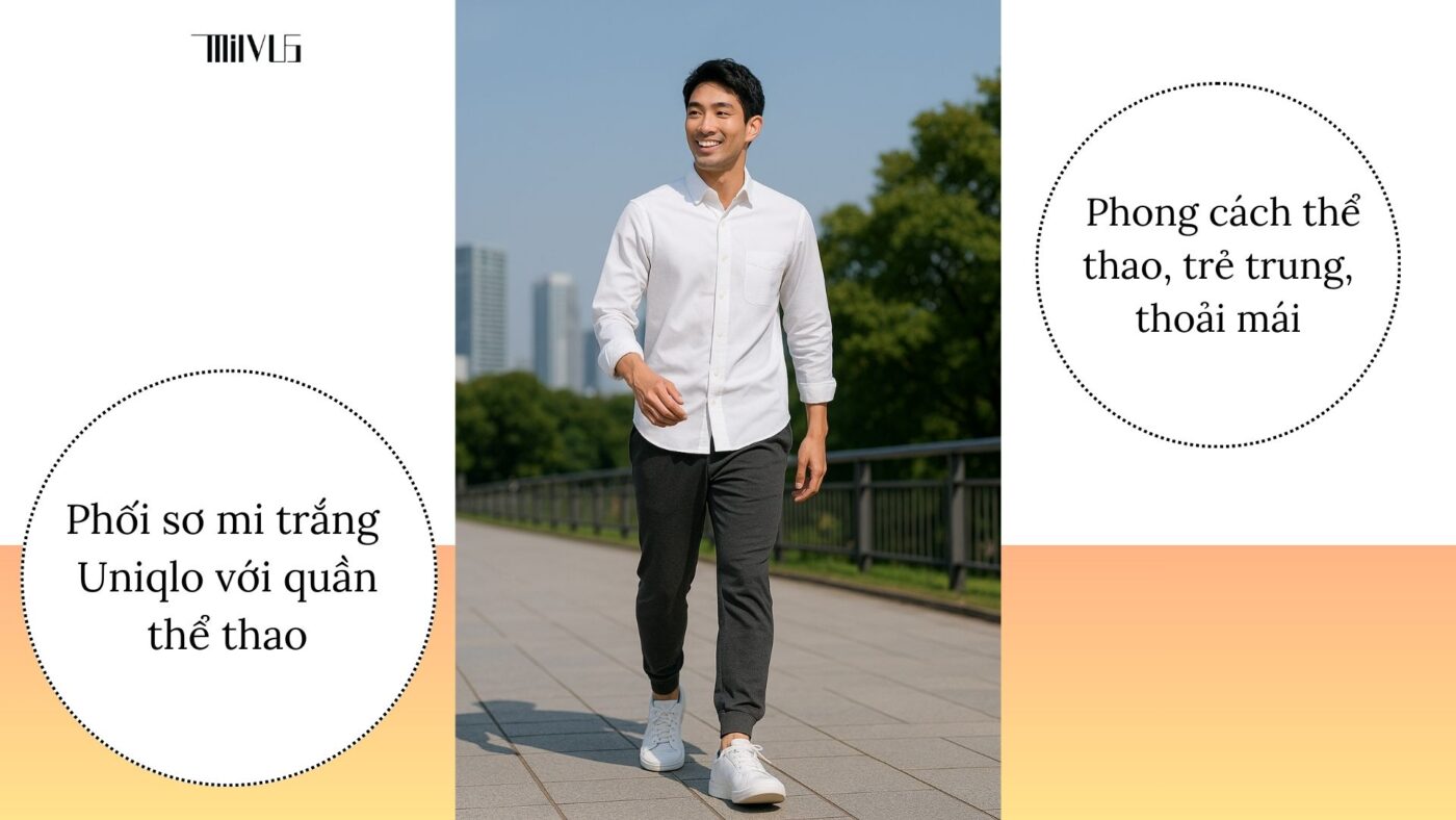 Áo sơ mi trắng Uniqlo vải mát – phong cách thể thao, trẻ trung, thoải mái