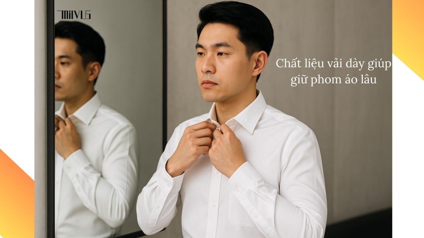 Áo sơ mi trắng Việt Tiến vải dày – giữ phom lâu, bền đẹp.