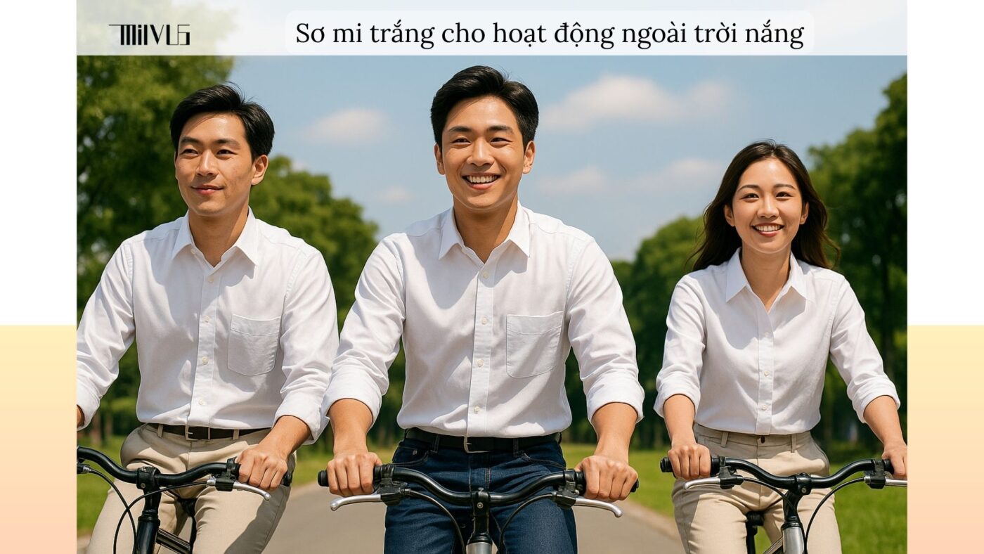 Áo sơ mi trắng Việt Tiến vải dày – thoáng khí, chống nắng