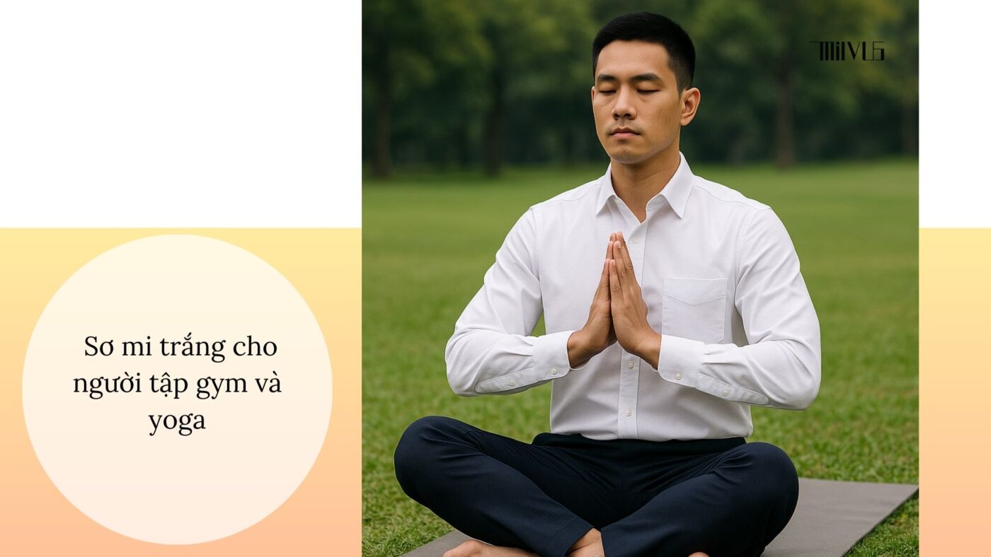 Áo sơ mi trắng Việt Tiến vải dày – phù hợp gym và yoga