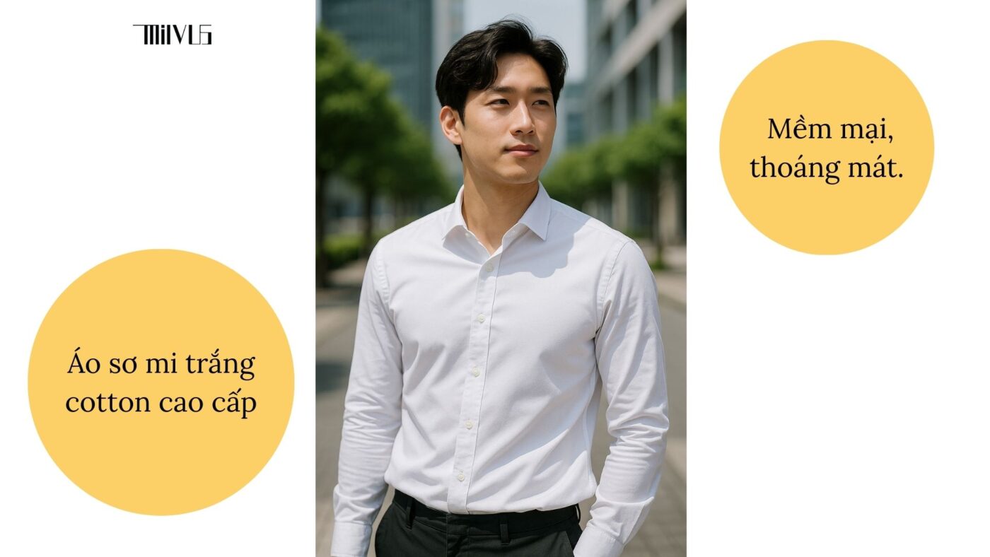 Áo sơ mi trắng vải cotton cao cấp - mềm mại, thoáng mát