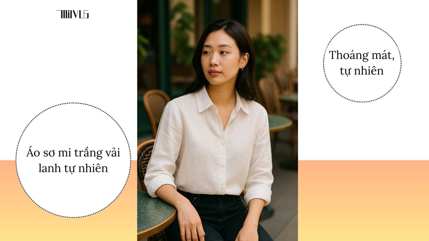 Ào sơ mi trắng vải lanh tự nhiên, thoáng mát
