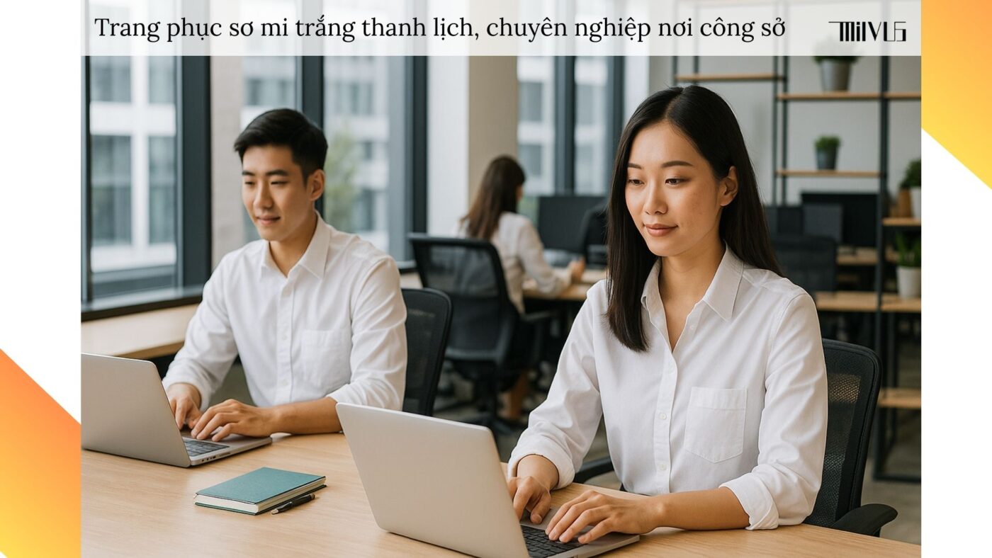 Áo sơ mi trắng local brand vải tốt – thanh lịch, chuyên nghiệp nơi công sở.