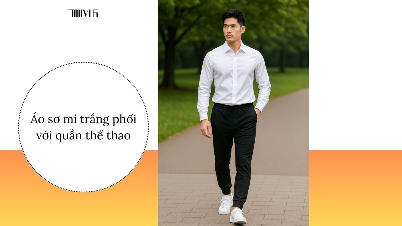 Áo sơ mi trắng cho người thích sự cứng cáp – phối quần thể thao năng động