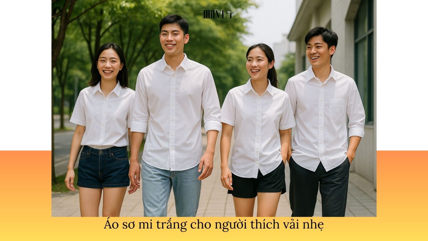 Áo sơ mi trắng cho người thích vải nhẹ – phong cách, thoải mái, phù hợp nhiều hoạt động.