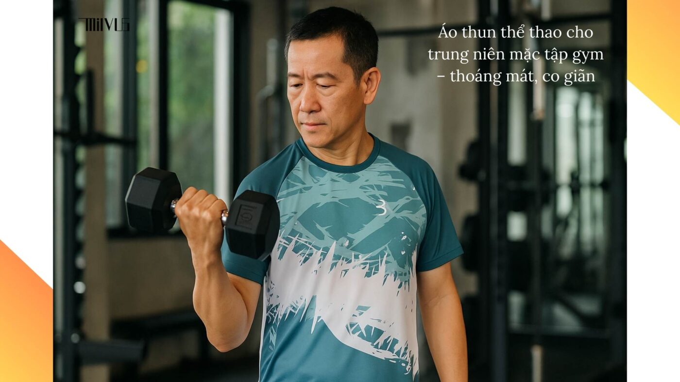 Áo thun thể thao cho trung niên mặc tập gym – thoáng mát, co giãn.