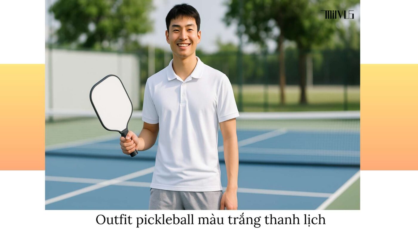 Outfit pickleball màu trắng thanh lịch dễ phối đồ