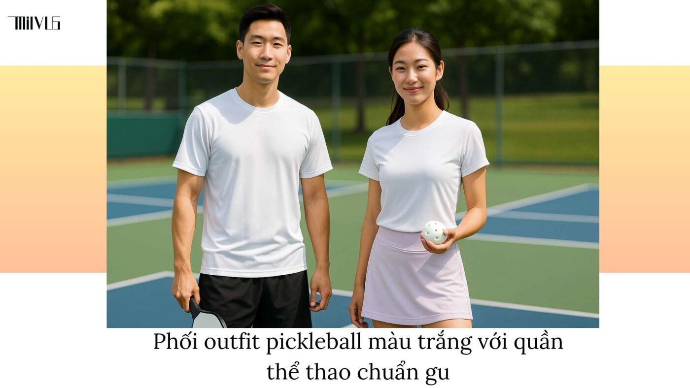 Outfit pickleball màu trắng thanh lịch dễ phối đồ